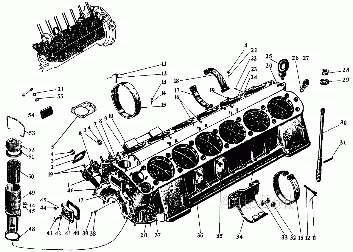 Крепление двигателя на автомобилях: МАЗ-642205, 543205 с КПП МАЗ-238М