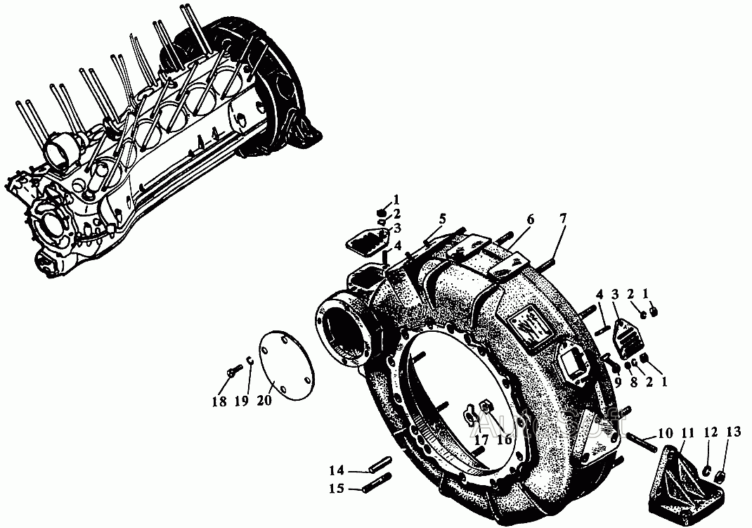 Крепление двигателя на автомобиле МАЗ-555102